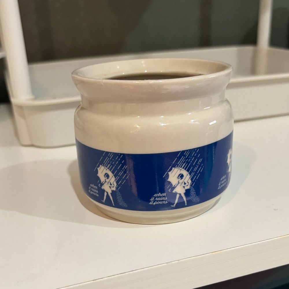 Mortin Salt container Blue and White Ceramic Mug has some chipping inside